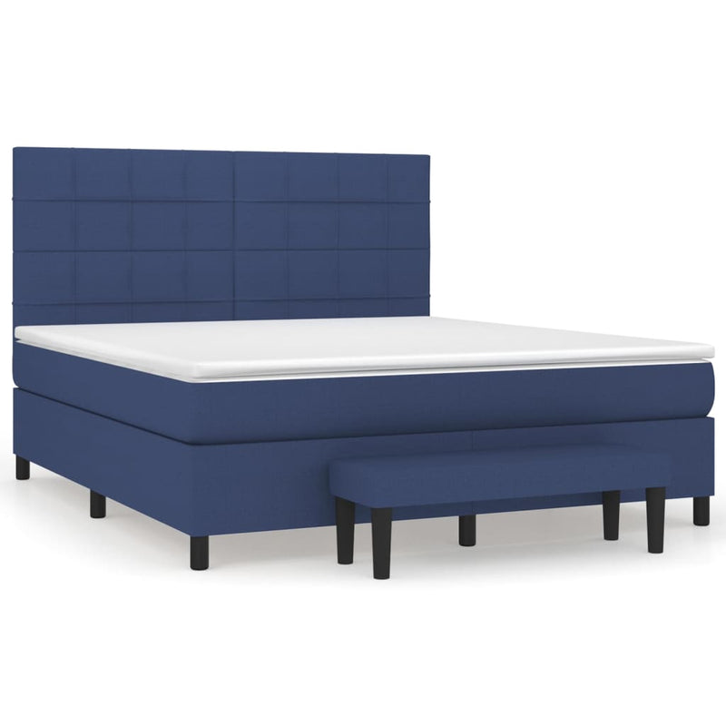 Pat box spring cu saltea, albastru, 180x200 cm, material textil