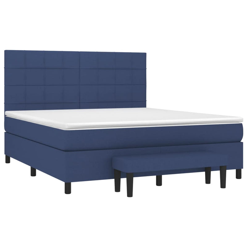 Pat box spring cu saltea, albastru, 180x200 cm, material textil