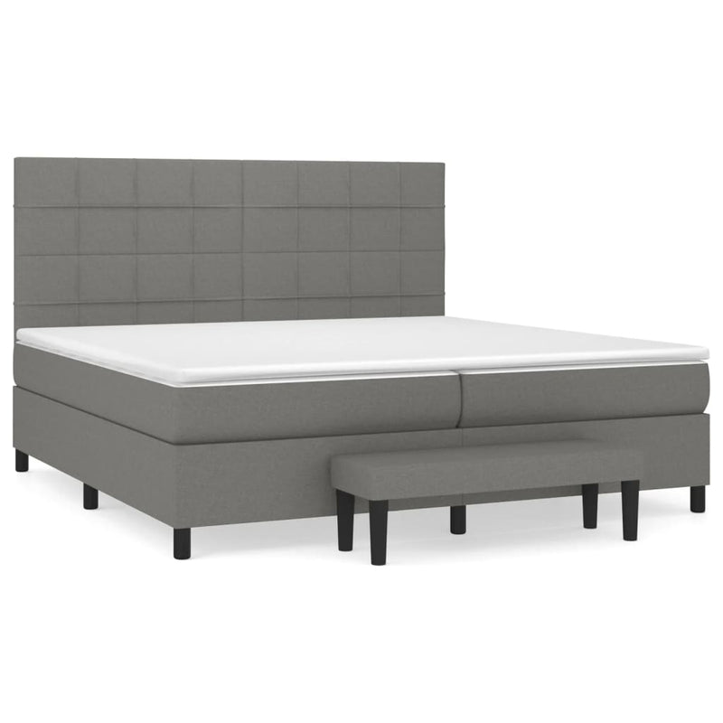 Pat box spring cu saltea, gri închis, 200x200 cm, textil