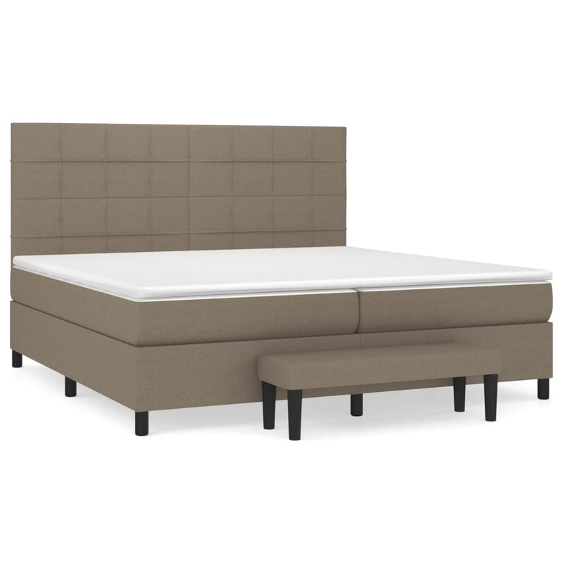 Pat box spring cu saltea, gri taupe, 200x200 cm, textil