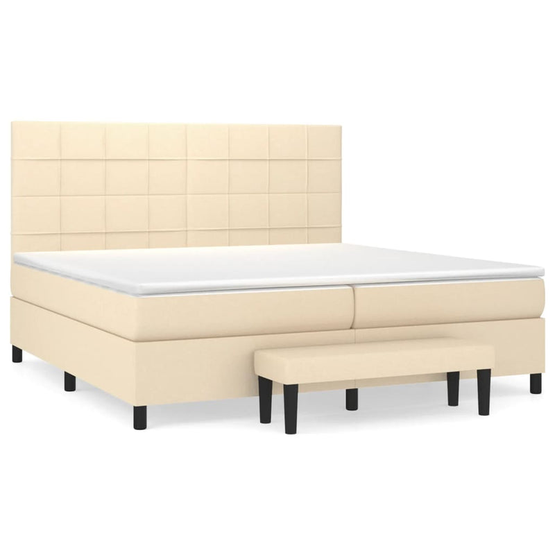 Pat box spring cu saltea, crem, 200x200 cm, textil