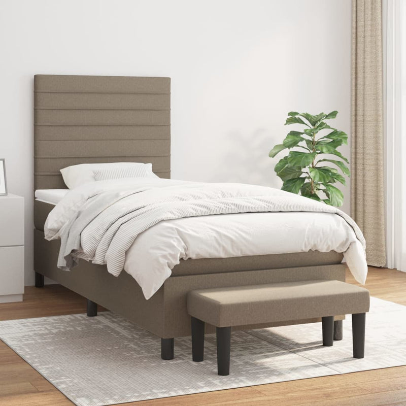 Pat box spring cu saltea, gri taupe, 80x200 cm, textil