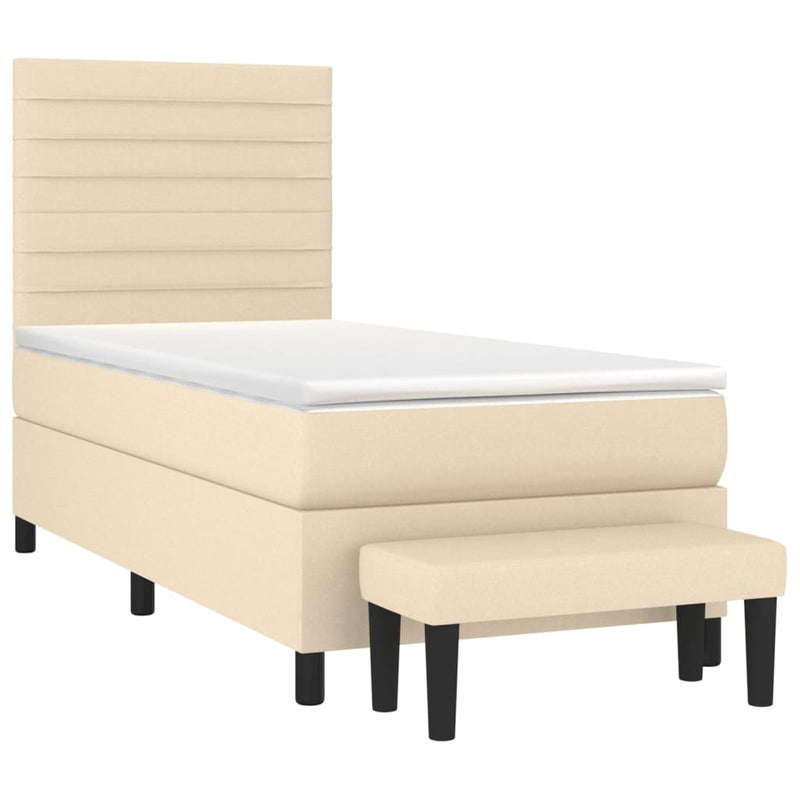 Pat box spring cu saltea, crem, 90x190 cm, textil