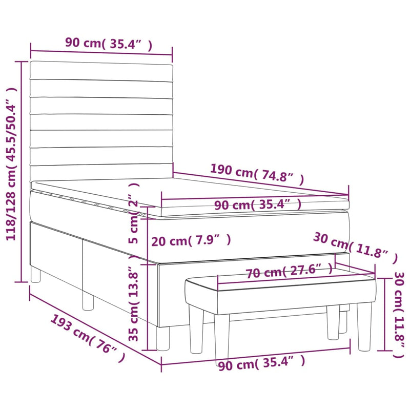 Pat box spring cu saltea, crem, 90x190 cm, textil
