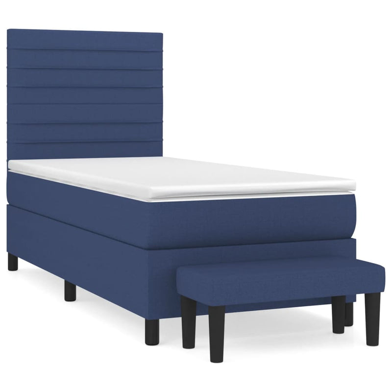Pat box spring cu saltea, albastru, 90x200 cm, textil