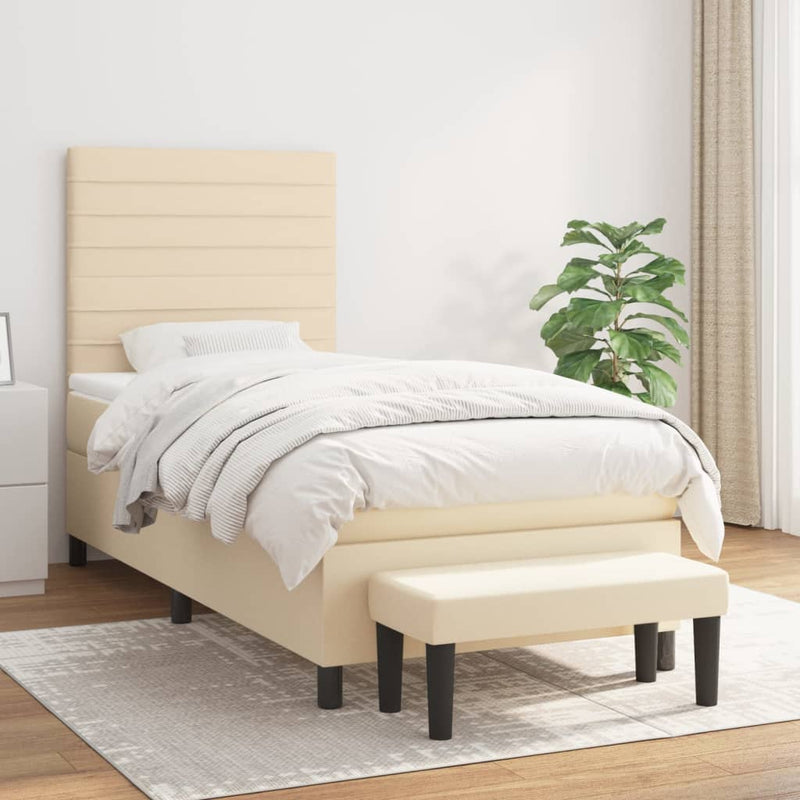 Pat box spring cu saltea, crem, 100x200 cm, textil