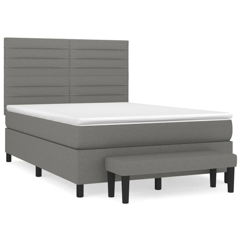 Pat box spring cu saltea, gri închis, 140x200 cm, textil