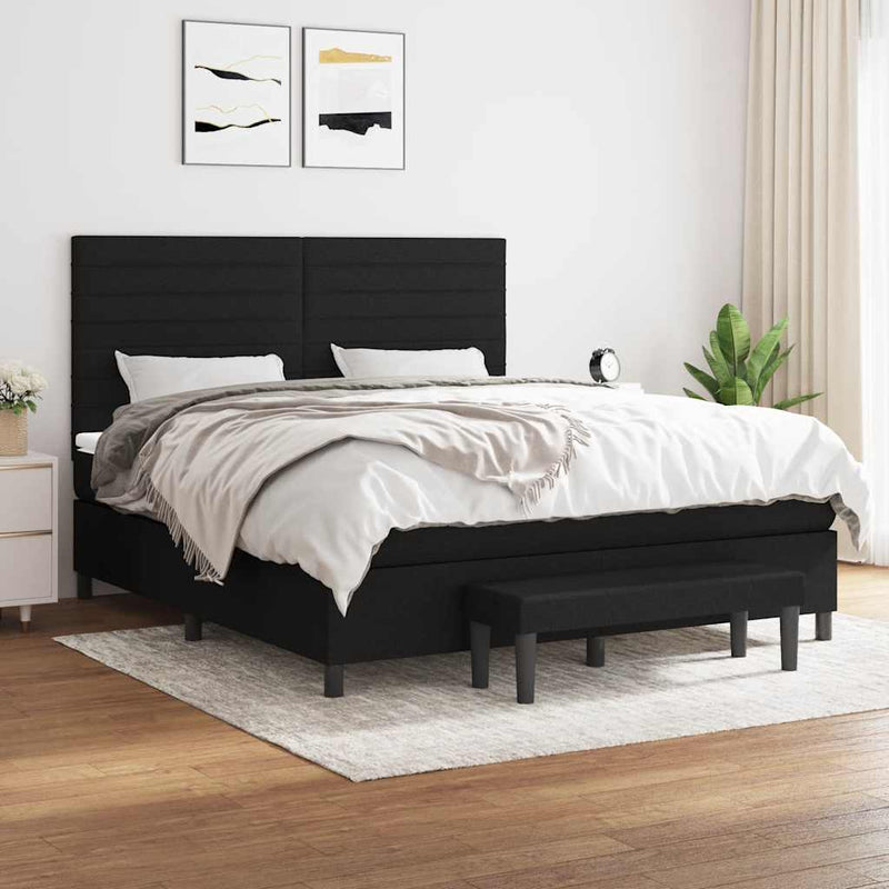 Pat box spring cu saltea, negru, 160x200 cm, textil