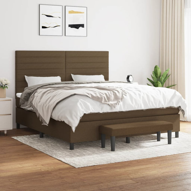 Pat box spring cu saltea, maro închis, 160x200 cm, textil