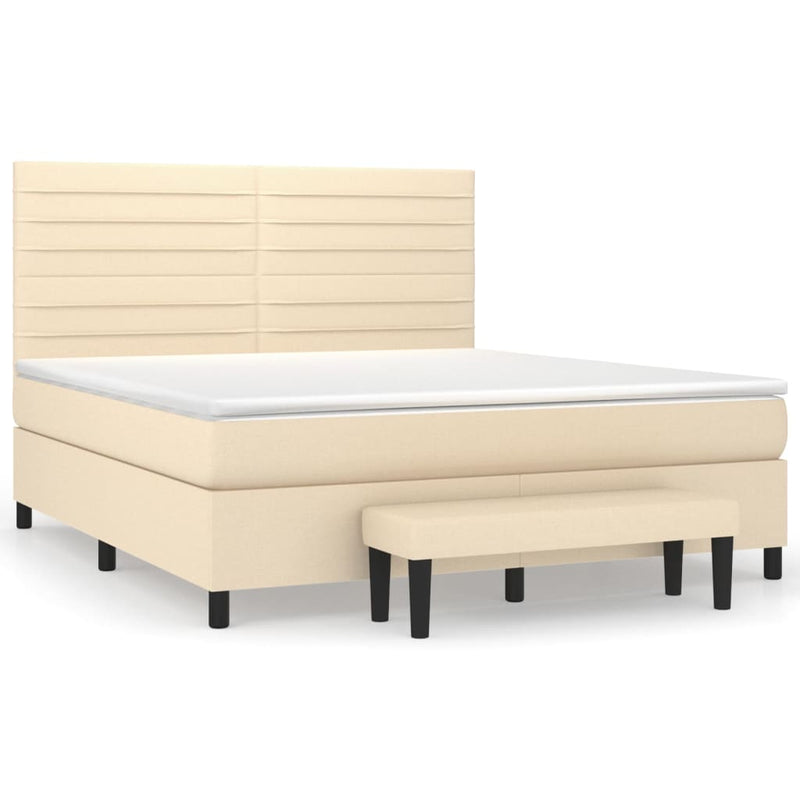 Pat box spring cu saltea, crem, 160x200 cm, material textil