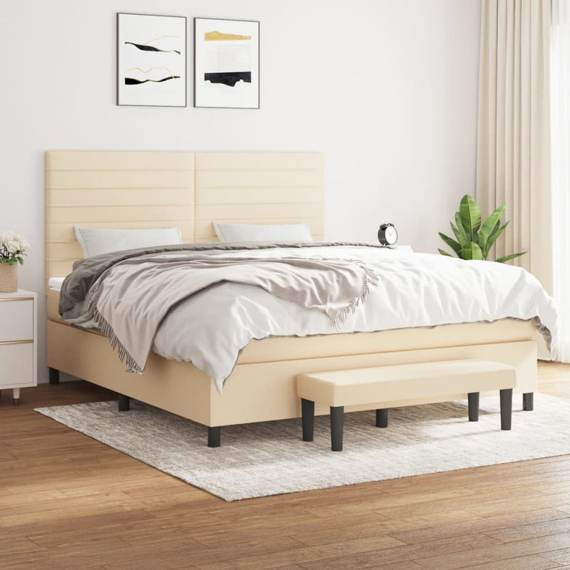 Pat box spring cu saltea, crem, 160x200 cm, material textil
