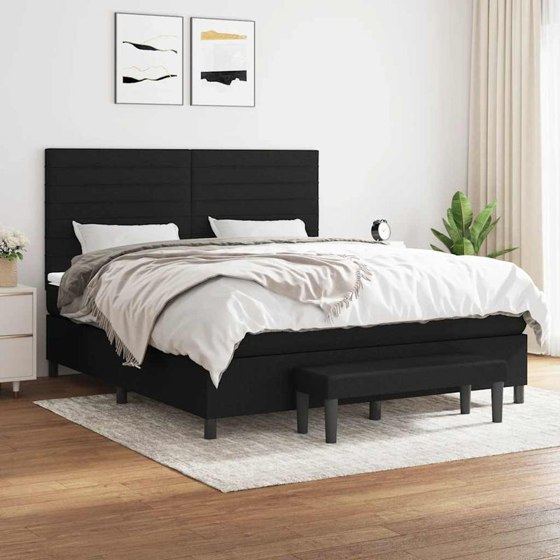 Pat box spring cu saltea, negru, 180x200 cm, catifea