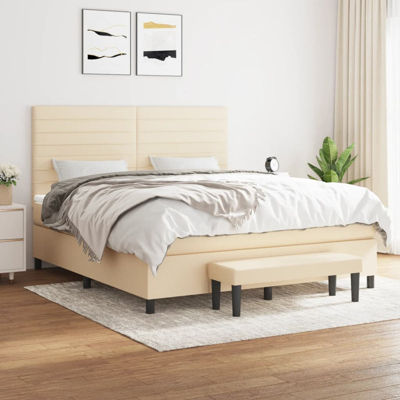 Pat continental cu saltea, crem, 180x200 cm, textil