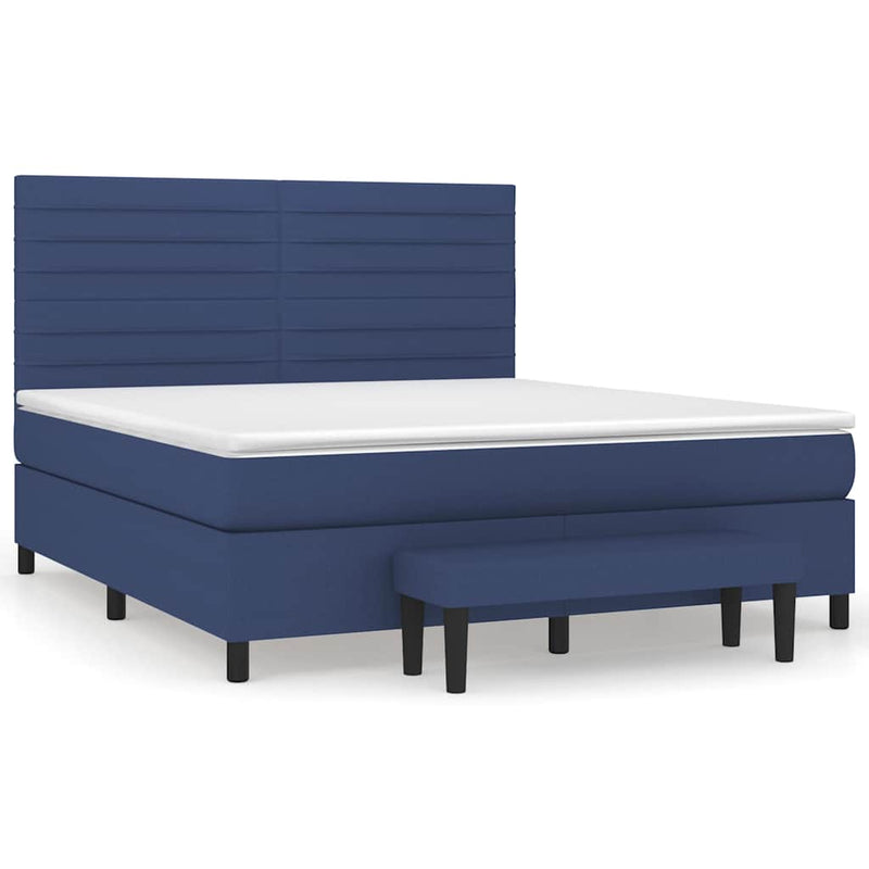 Pat box spring cu saltea, albastru, 180x200 cm, material textil