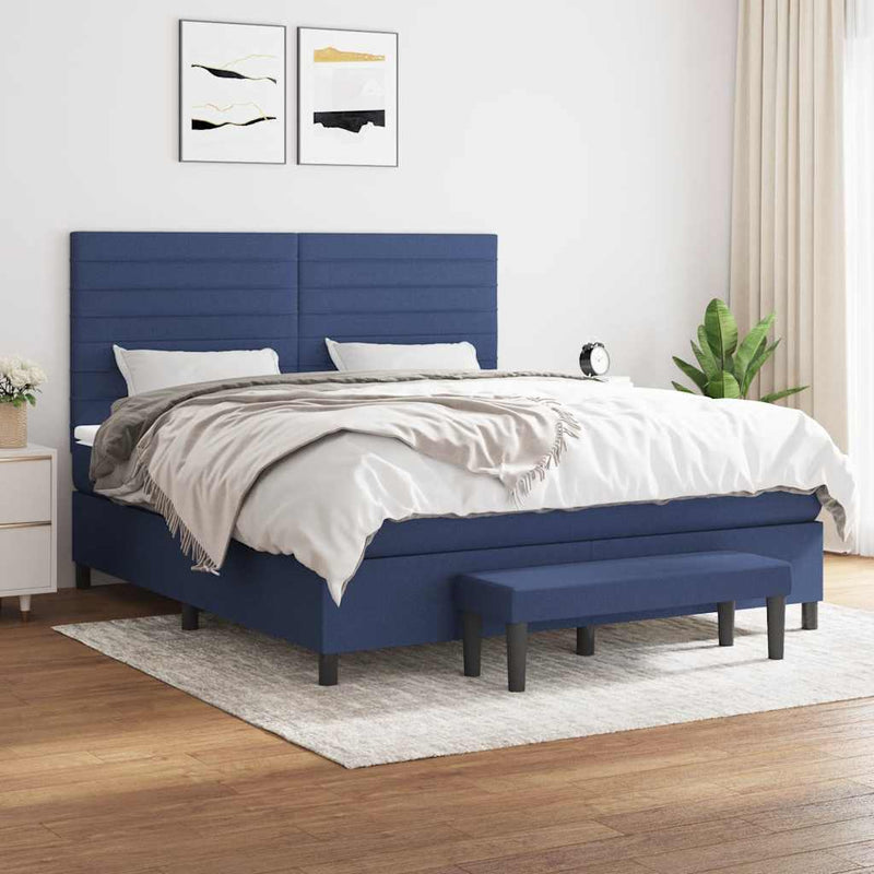 Pat box spring cu saltea, albastru, 180x200 cm, material textil