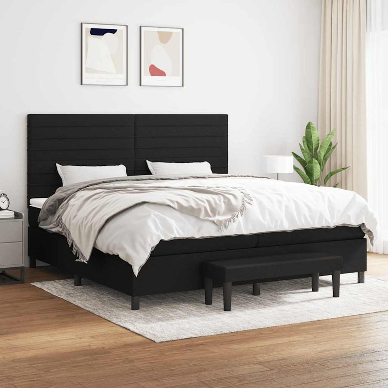 Pat box spring cu saltea, negru, 200x200 cm, textil