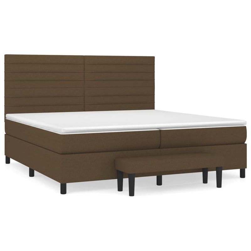 Pat box spring cu saltea, maro închis, 200x200 cm, textil