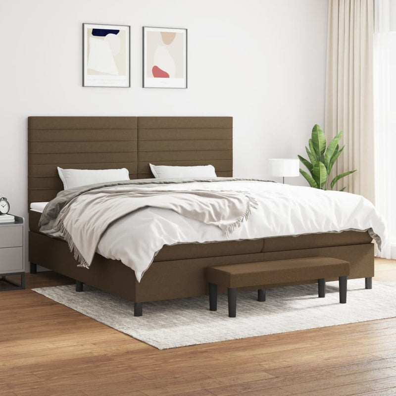 Pat box spring cu saltea, maro închis, 200x200 cm, textil