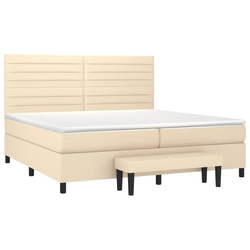 Pat box spring cu saltea, crem, 200x200 cm, textil