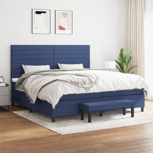 Pat box spring cu saltea, albastru, 200x200 cm, textil