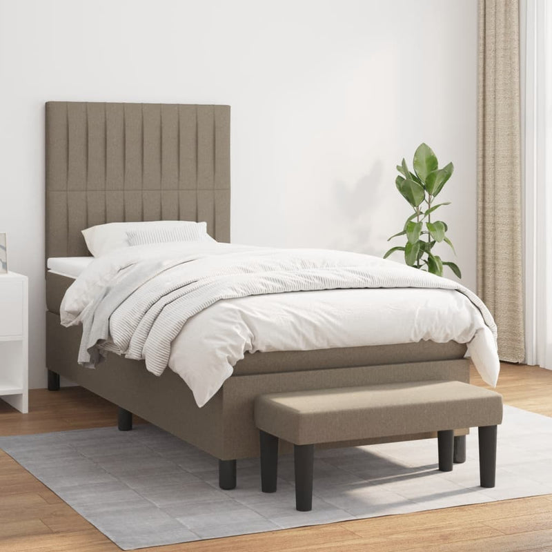 Pat box spring cu saltea, gri taupe, 80x200 cm, textil