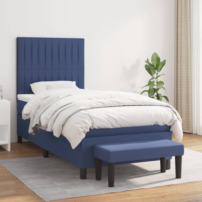 Pat box spring cu saltea, albastru, 80x200 cm, textil