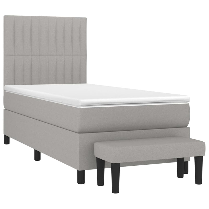 Pat box spring cu saltea, gri deschis, 90x190 cm, textil