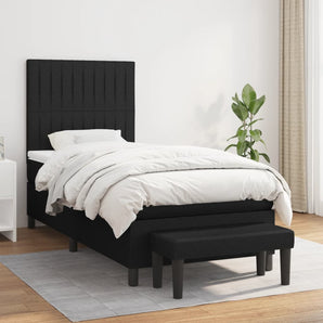 Pat box spring cu saltea, negru, 90x190 cm, textil