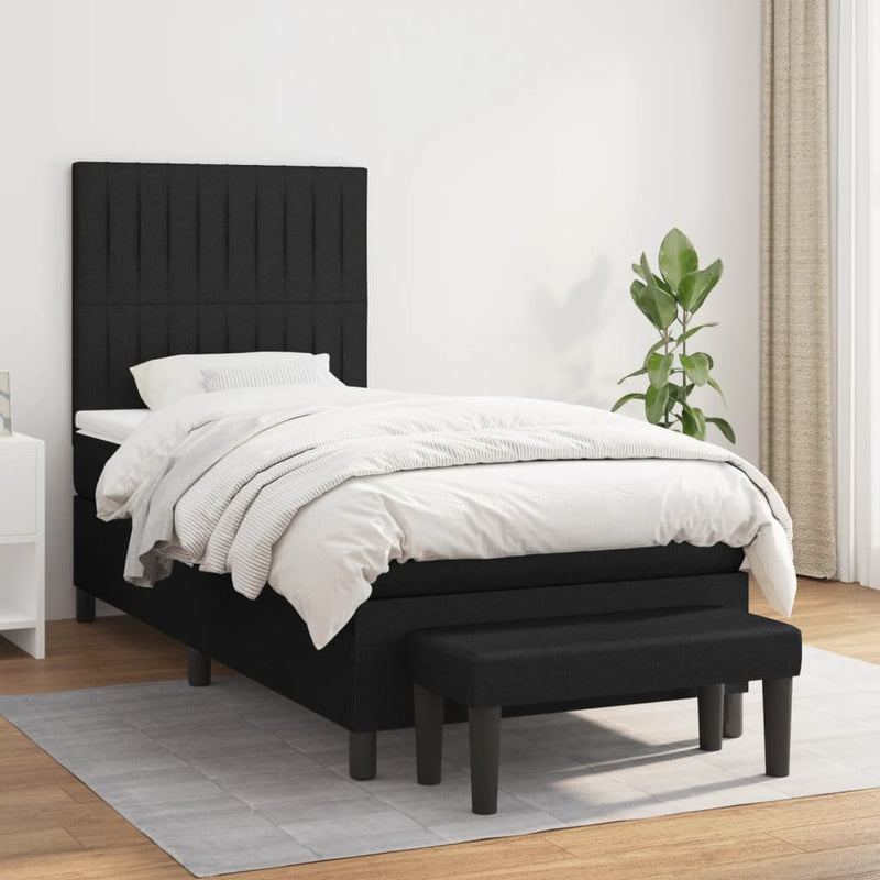 Pat box spring cu saltea, negru, 90x190 cm, textil