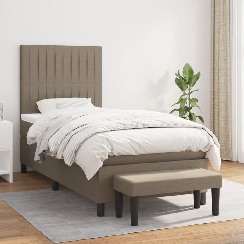 Pat box spring cu saltea, gri taupe, 90x190 cm, textil