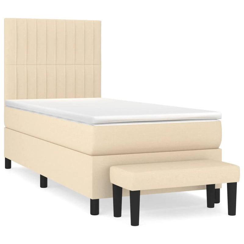Pat box spring cu saltea, crem, 90x190 cm, textil