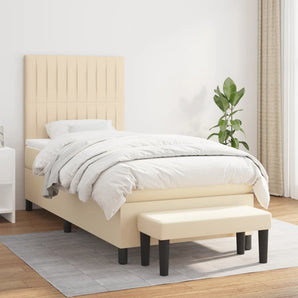 Pat box spring cu saltea, crem, 90x190 cm, textil