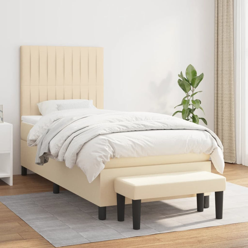 Pat box spring cu saltea, crem, 90x190 cm, textil