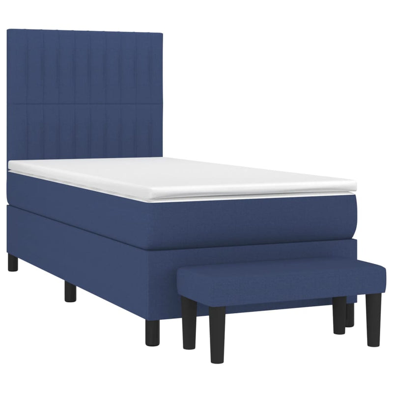 Pat box spring cu saltea, albastru, 90x190 cm, textil