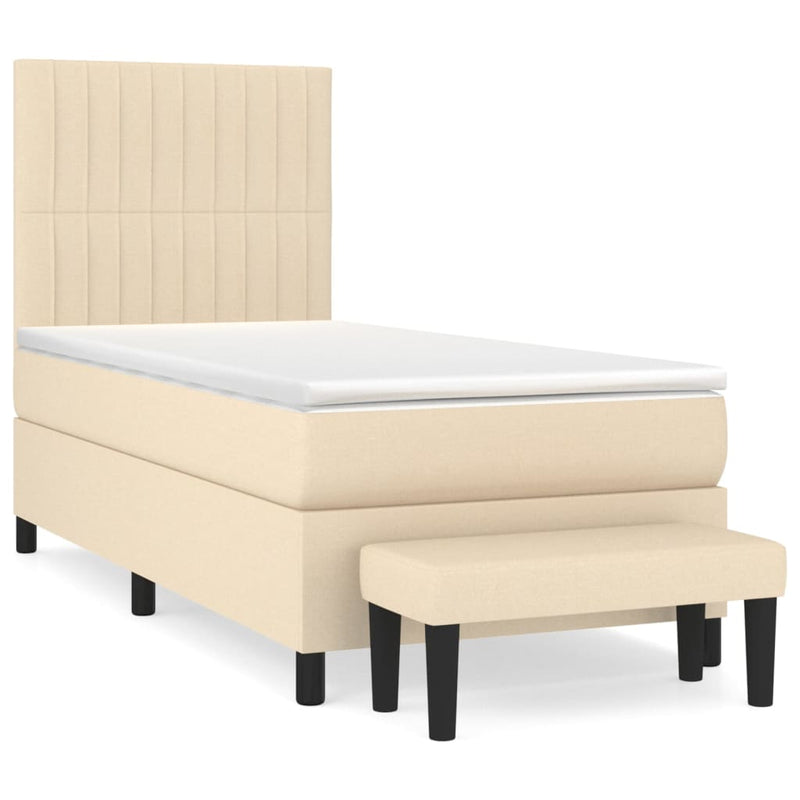 Pat box spring cu saltea, crem, 90x200 cm, textil