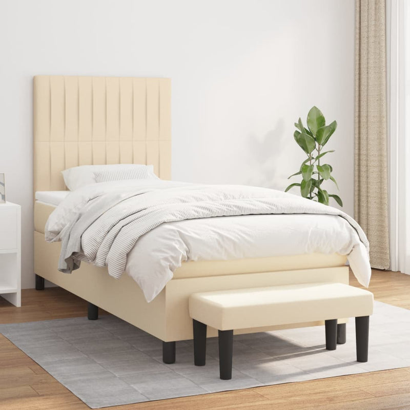 Pat box spring cu saltea, crem, 90x200 cm, textil