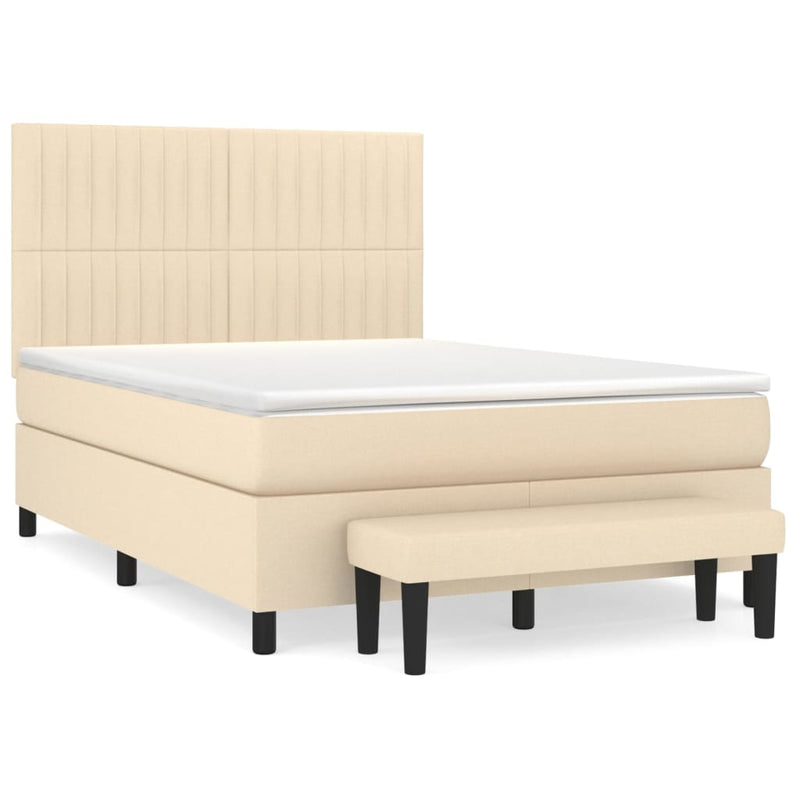 Pat box spring cu saltea, crem, 140x200 cm, textil