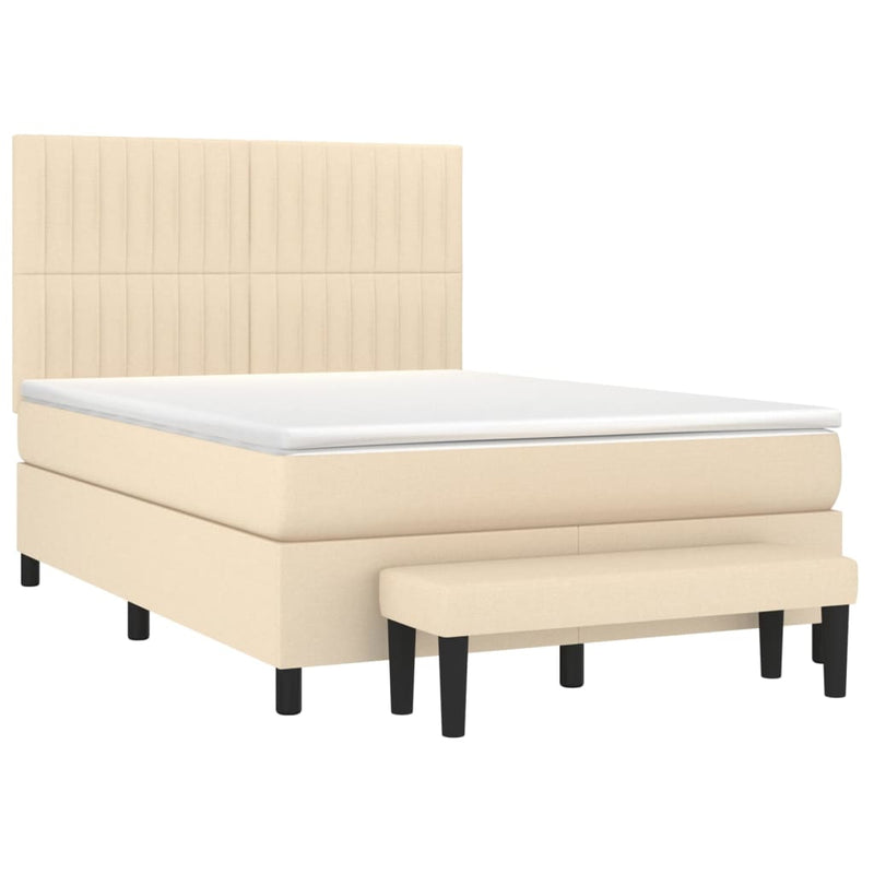 Pat box spring cu saltea, crem, 140x200 cm, textil