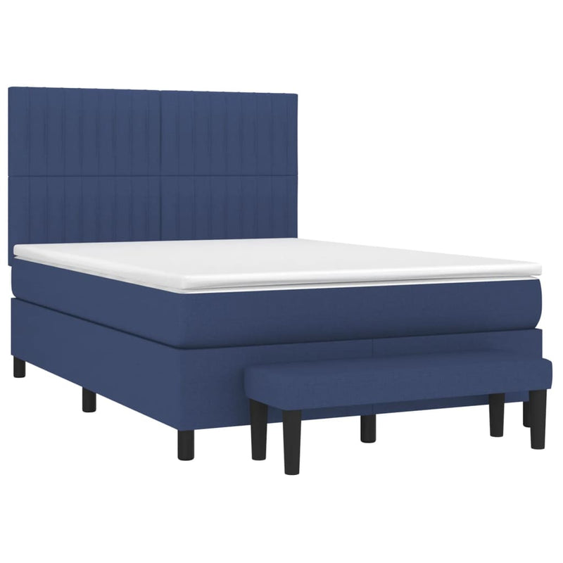 Pat box spring cu saltea, albastru, 140x200 cm, textil