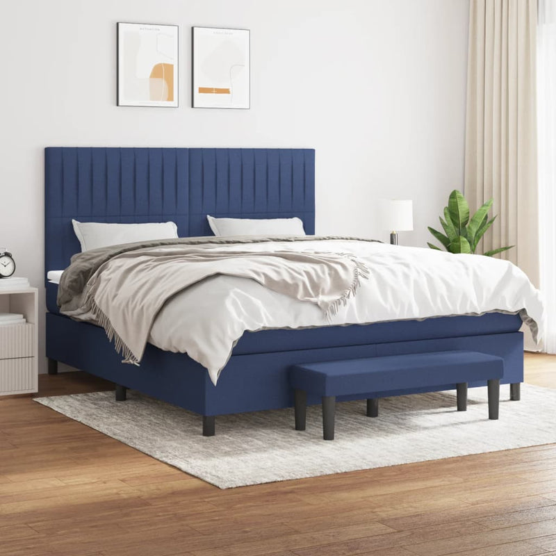 Pat continental cu saltea, albastru, 160x200cm, material textil