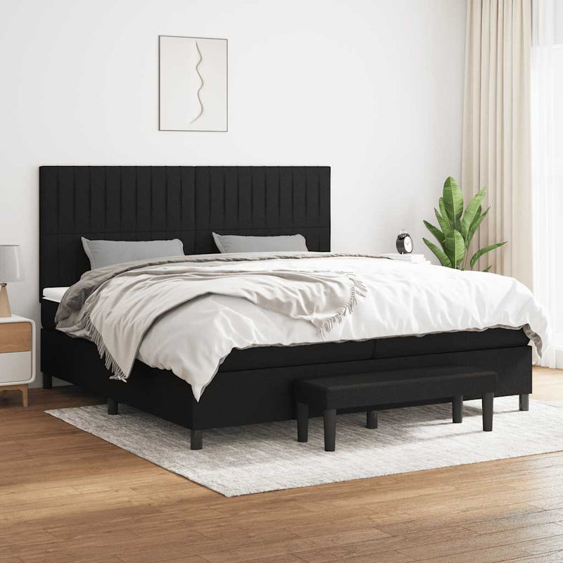 Pat box spring cu saltea, negru, 200x200 cm, textil
