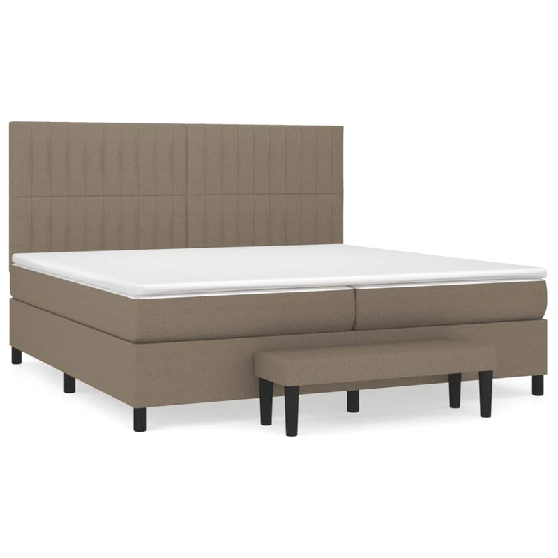 Pat box spring cu saltea, gri taupe, 200x200 cm, textil