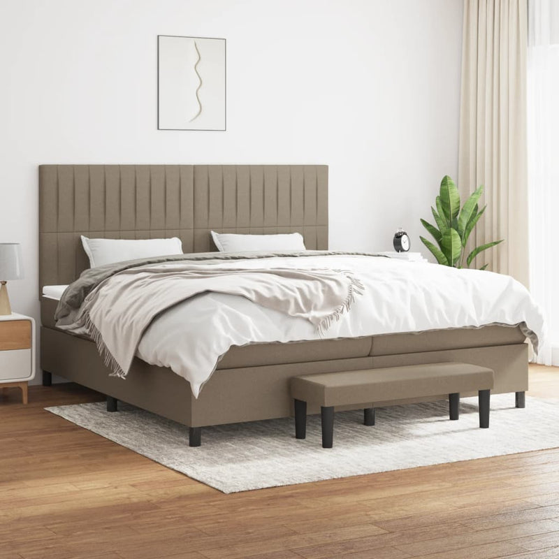 Pat box spring cu saltea, gri taupe, 200x200 cm, textil