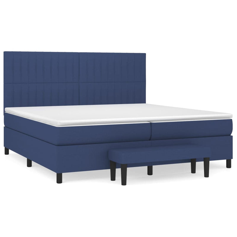 Pat box spring cu saltea, albastru, 200x200 cm, textil