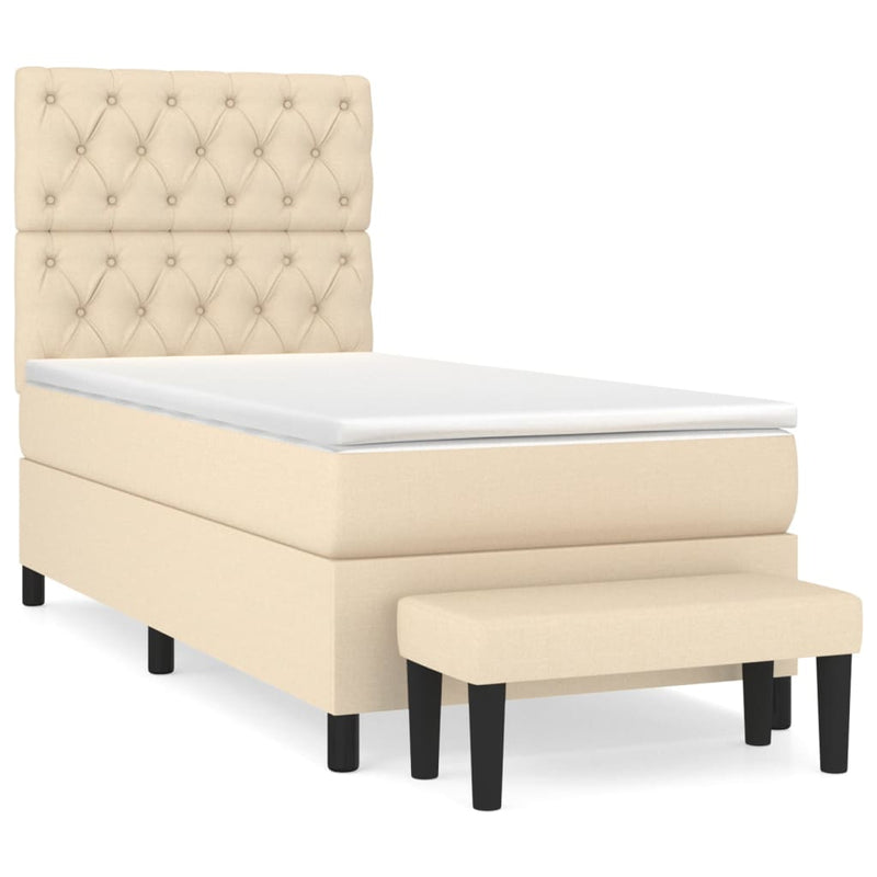 Pat box spring cu saltea, crem, 80x200 cm, textil