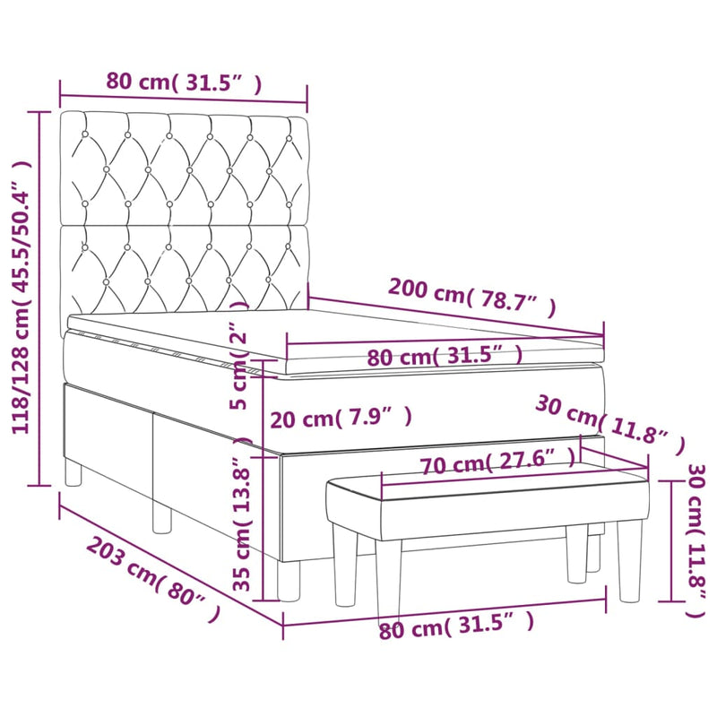 Pat box spring cu saltea, crem, 80x200 cm, textil