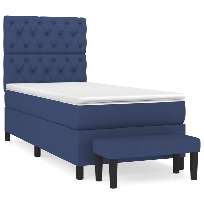 Pat box spring cu saltea, albastru, 80x200 cm, textil