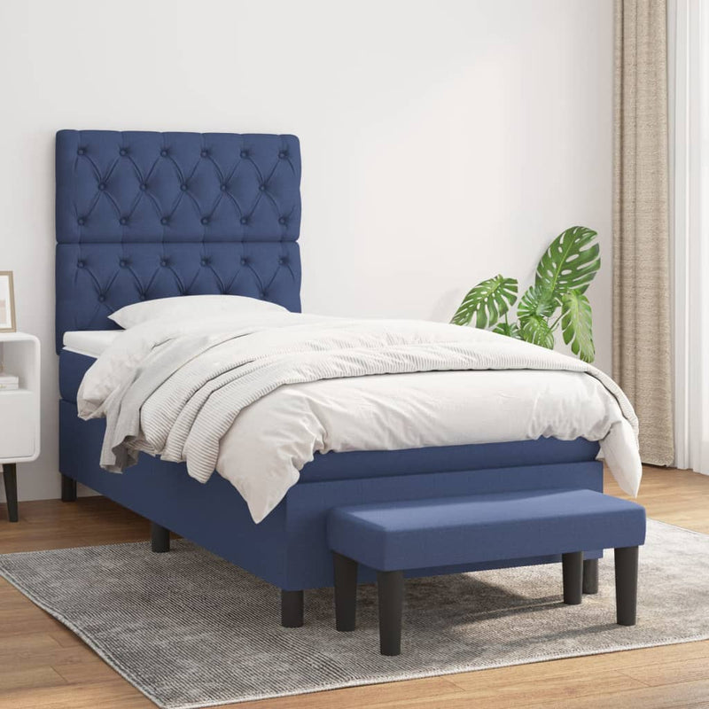 Pat box spring cu saltea, albastru, 80x200 cm, textil