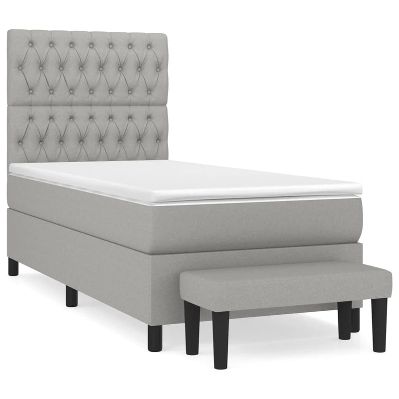 Pat box spring cu saltea, gri deschis, 90x190 cm, textil