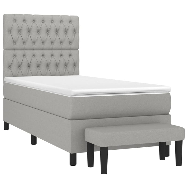 Pat box spring cu saltea, gri deschis, 90x190 cm, textil